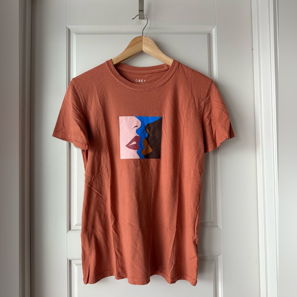 Obey Graphic T-Shirt in Rust Orange XS
